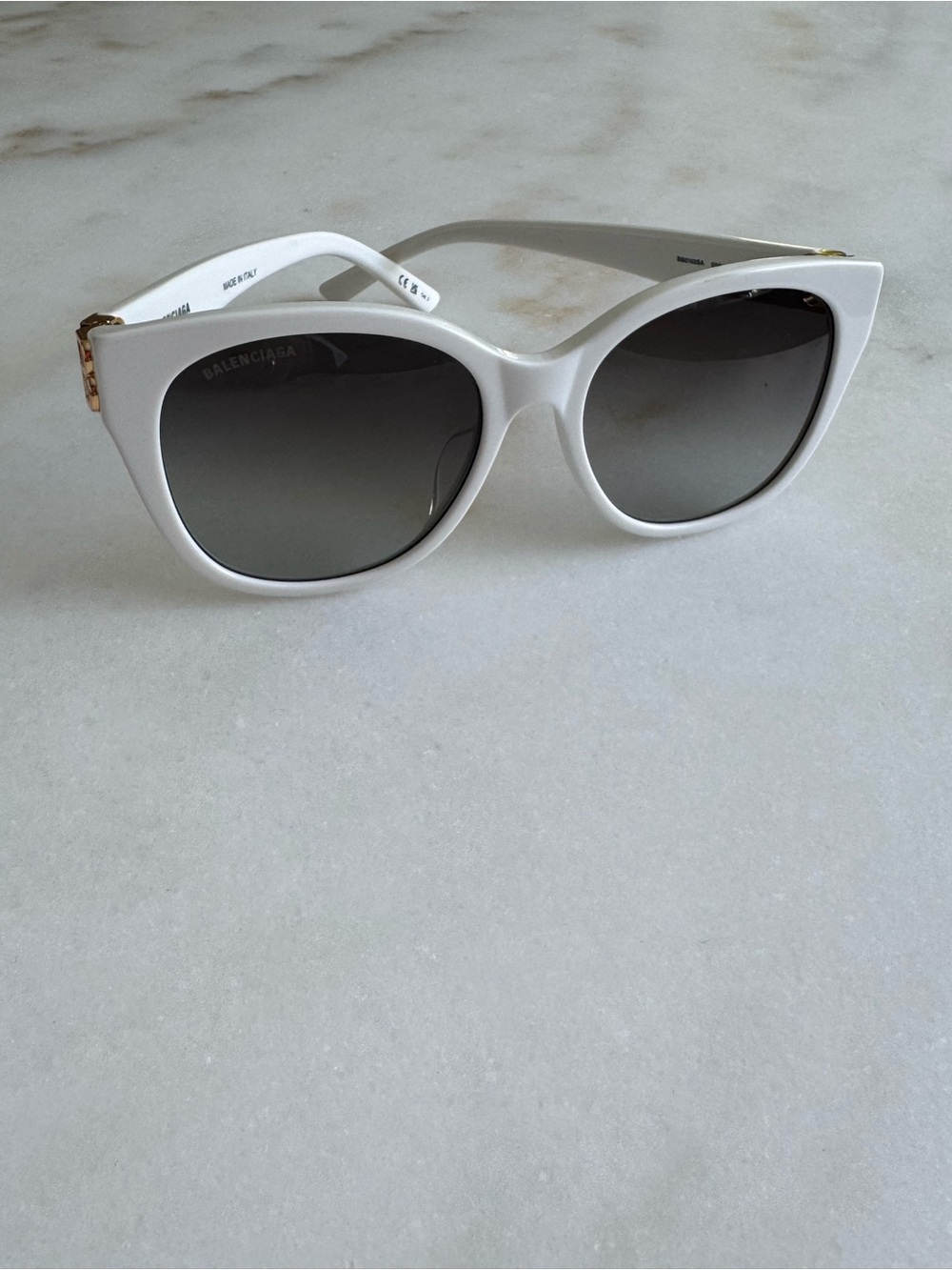 Balenciaga White Cat-Eye Sunglasses with Gold BB Accents - Picture 4 of 14